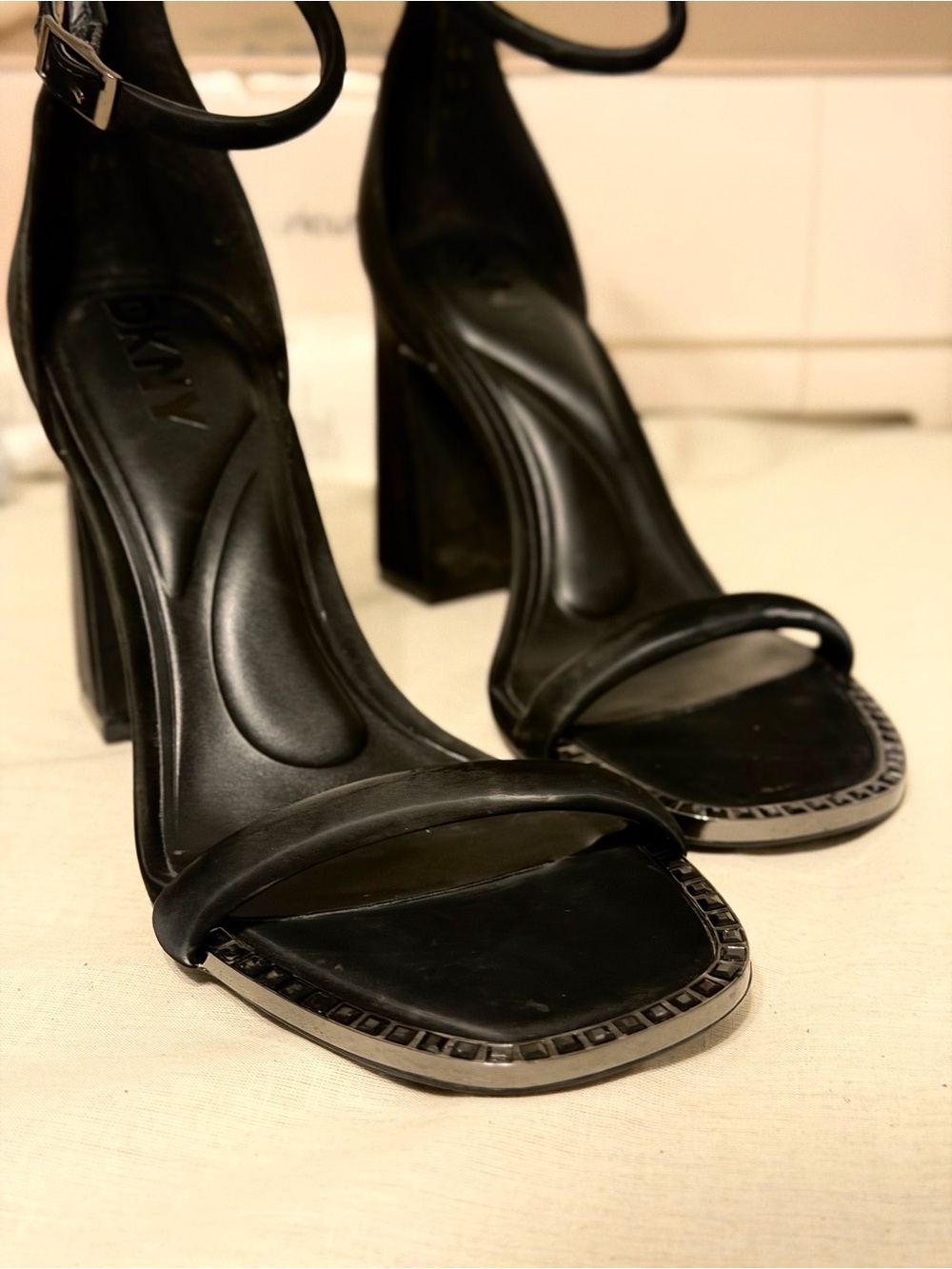DKNY Black Block Heels with Ankle Straps